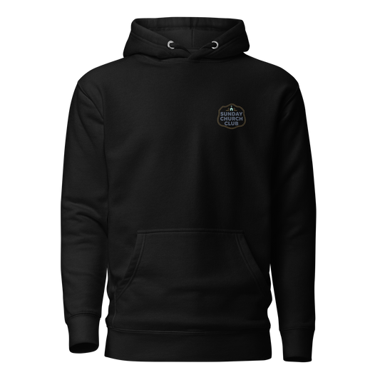 Devoted Scriptures Sunday Church Club Hoodie Front in Black Cotton Heritage M2580